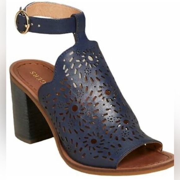 Jack Rogers Womens Ronnie Laser Cut Block Wooden Heel Sandals In Navy Size 7.5 - Picture 1 of 9